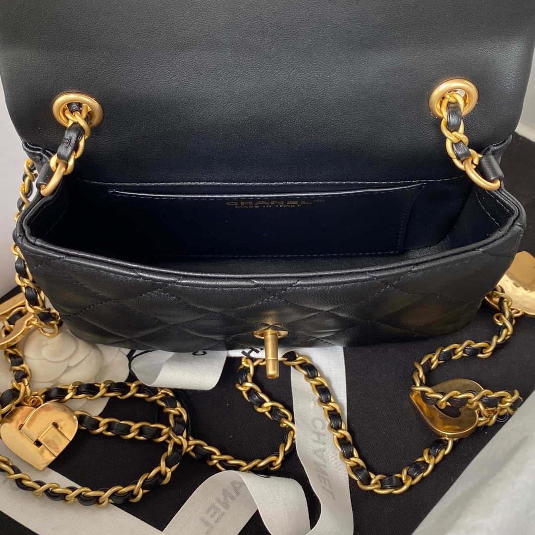 Chanel AS3456 Mini Flap Bag Lambskin & Gold-Tone Metal Black