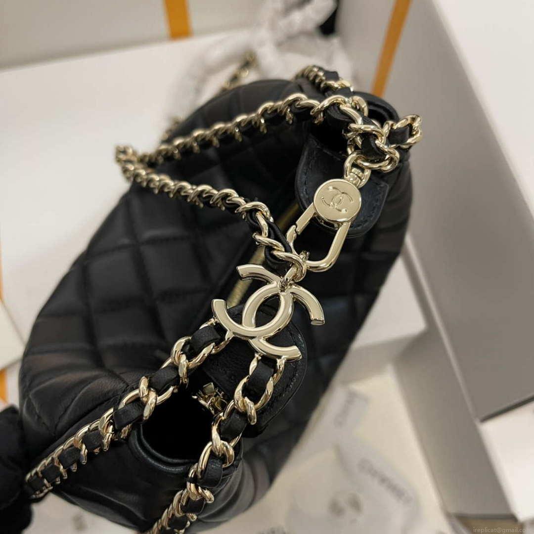 Chanel AS3917 Small Hobo Bag Lambskin & Shiny Light Gold Metal Black