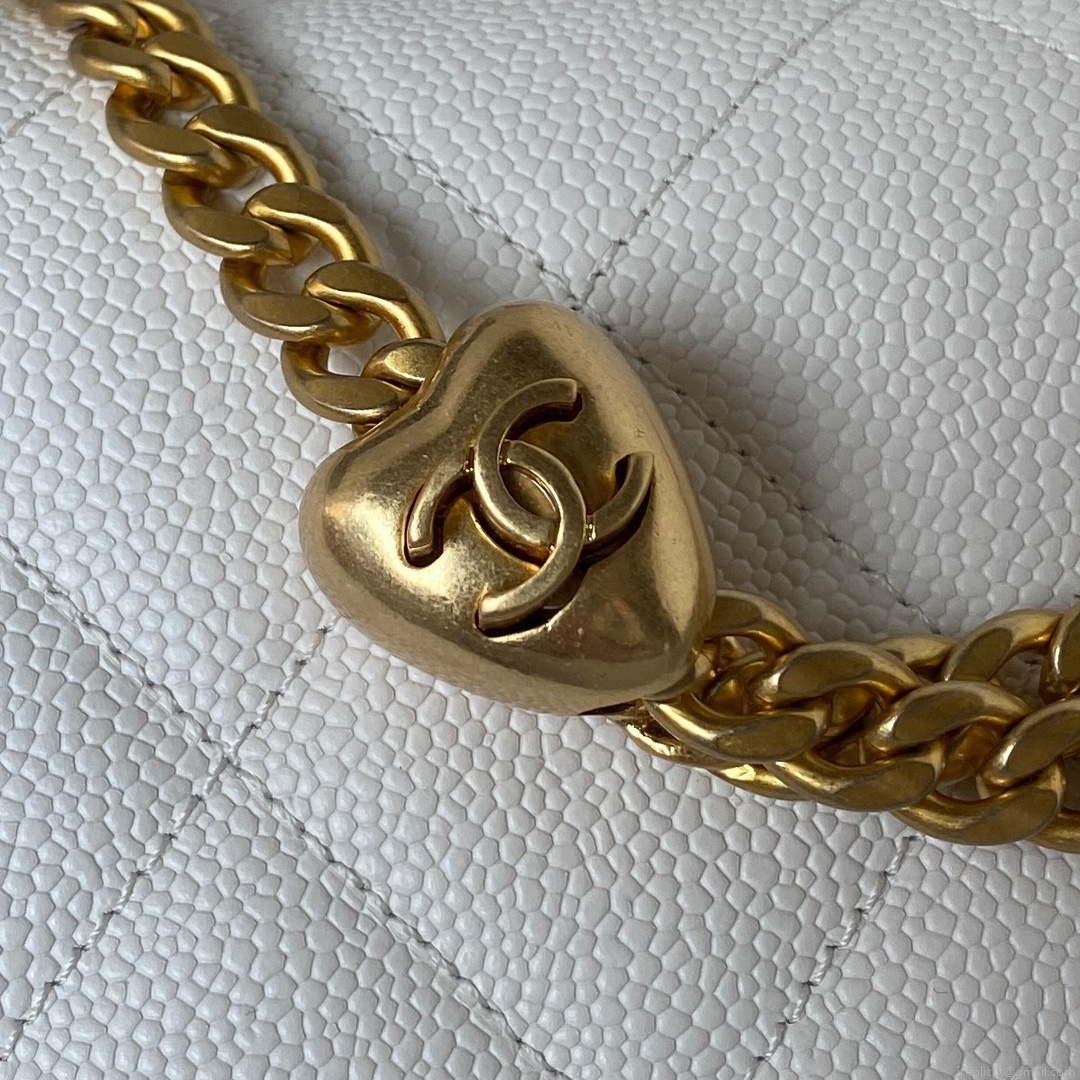 Chanel AS3921 Flap Chain Bag White Calfskin Gold