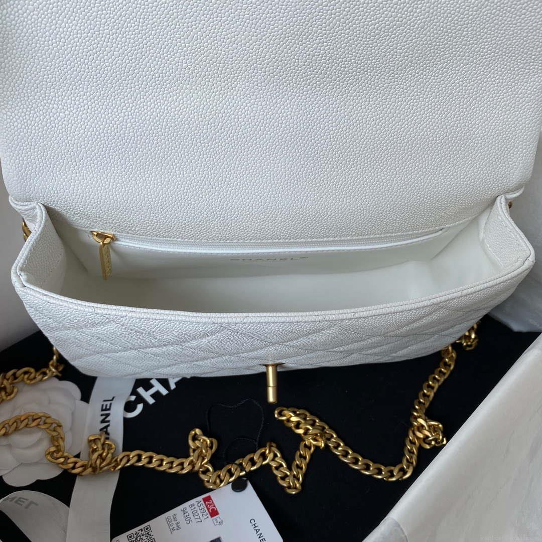Chanel AS3921 Flap Chain Bag White Calfskin Gold