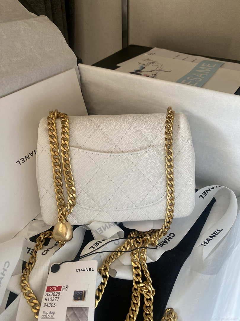 Chanel AS3828 Mini Flap Chain Bag White Calfskin Gold