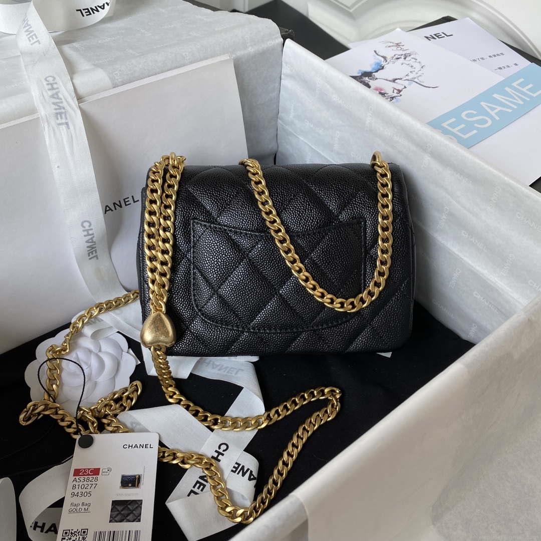 Chanel AS3828 Mini Flap Chain Bag Black Calfskin Gold
