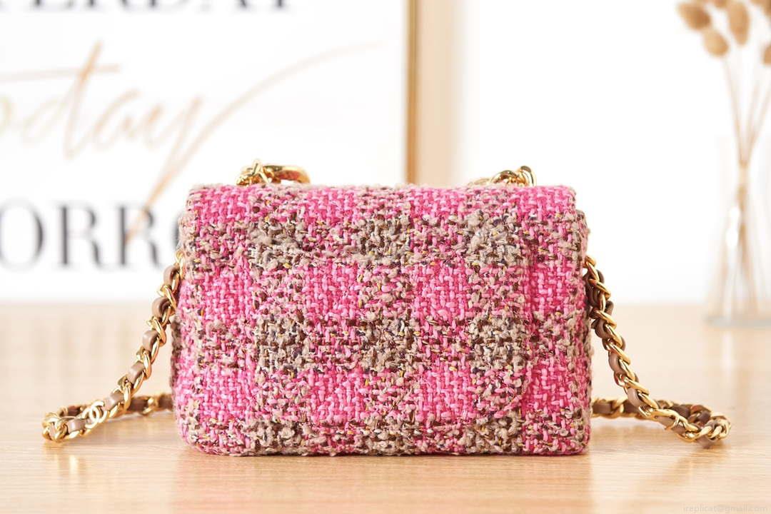 Chanel AS3611 Small Flap Bag Wool Tweed & Gold-Tone Metal Pink & Brown