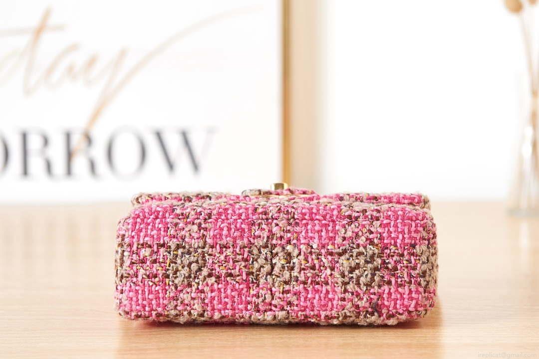 Chanel AS3611 Small Flap Bag Wool Tweed & Gold-Tone Metal Pink & Brown