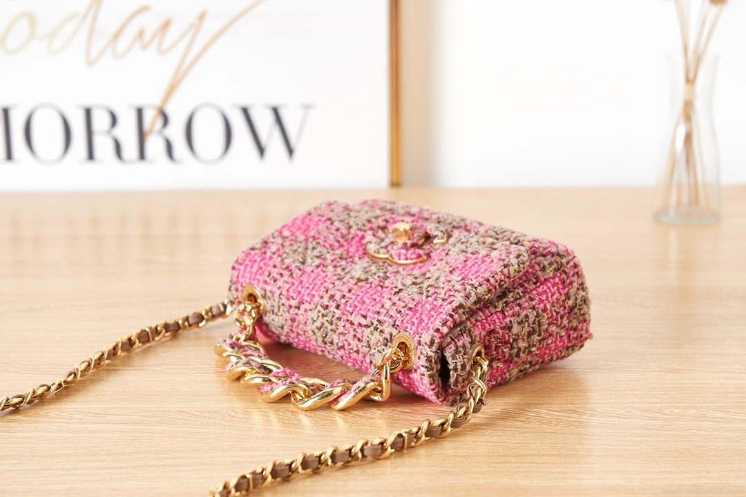 Chanel AS3611 Small Flap Bag Wool Tweed & Gold-Tone Metal Pink & Brown
