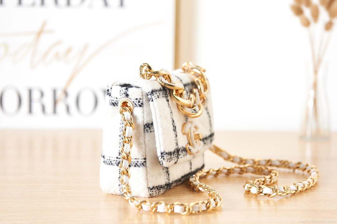 Chanel AS3611 Small Flap Bag Wool Tweed & Gold-Tone Metal White