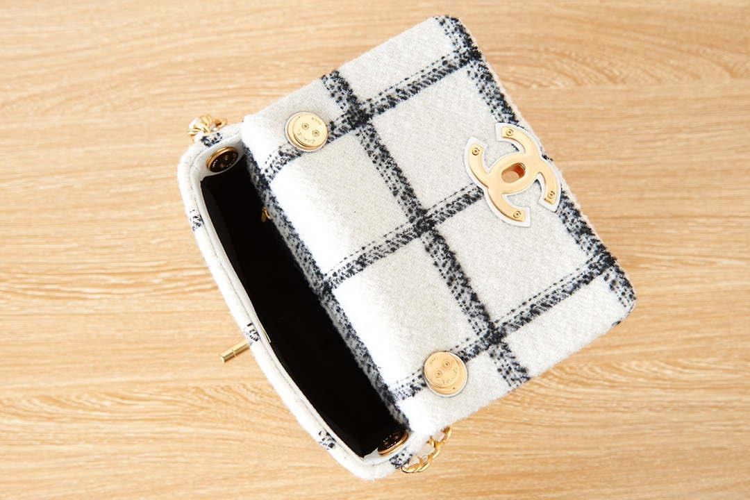 Chanel AS3611 Small Flap Bag Wool Tweed & Gold-Tone Metal White