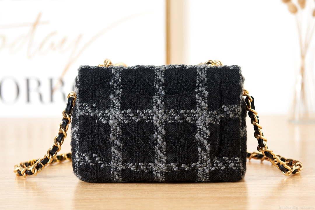 Chanel AS3611 Small Flap Bag Wool Tweed & Gold-Tone Metal Black