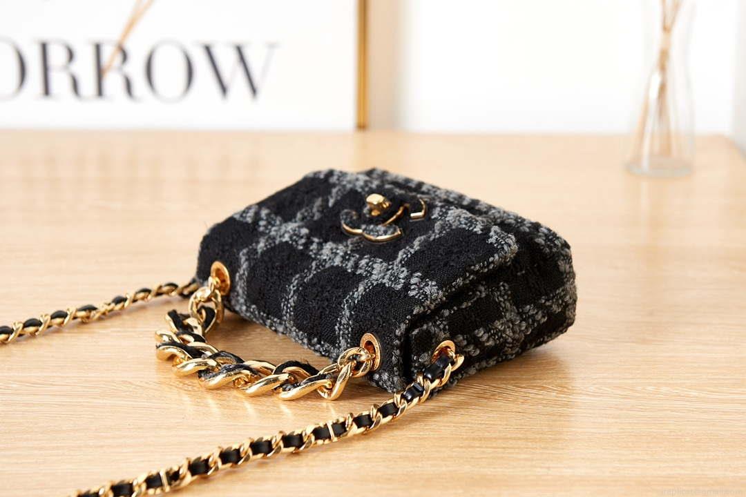 Chanel AS3611 Small Flap Bag Wool Tweed & Gold-Tone Metal Black