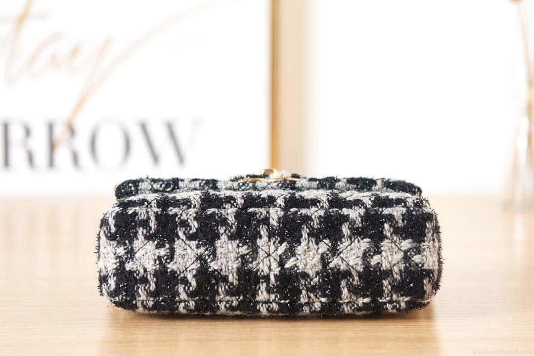 Chanel AS3611 Small Flap Bag Wool Tweed & Gold-Tone Metal Gray and Black