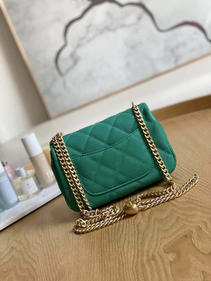 Chanel AS3828 Mini Flap Chain Bag Green Calfskin Gold