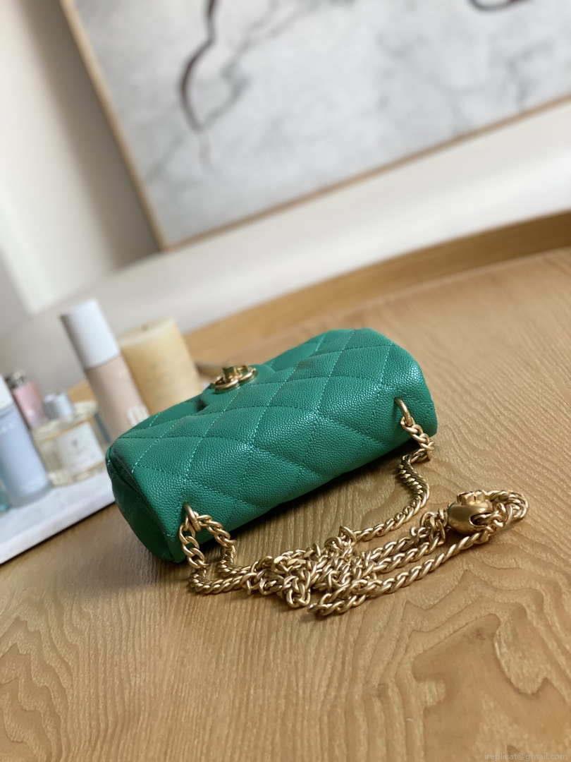 Chanel AS3828 Mini Flap Chain Bag Green Calfskin Gold