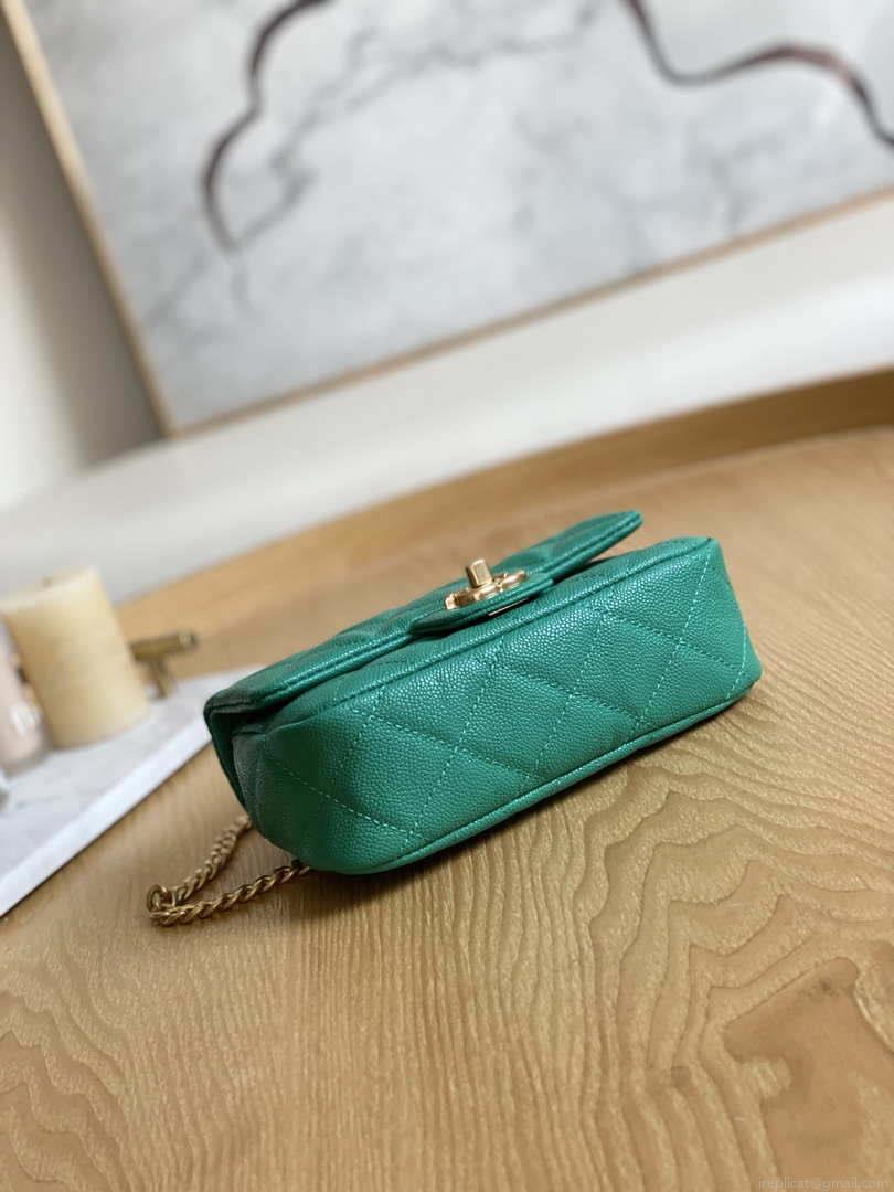 Chanel AS3828 Mini Flap Chain Bag Green Calfskin Gold