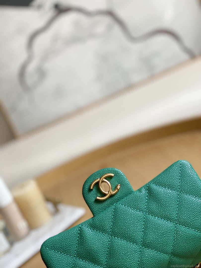Chanel AS3828 Mini Flap Chain Bag Green Calfskin Gold