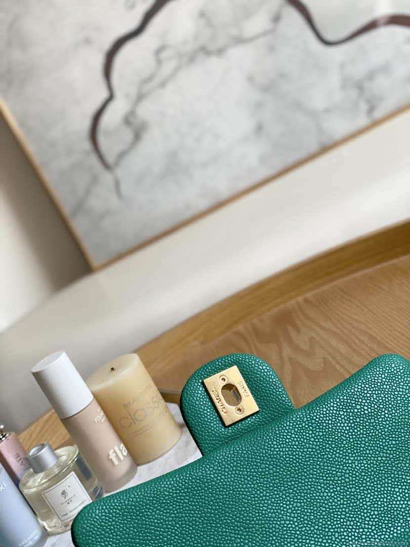 Chanel AS3828 Mini Flap Chain Bag Green Calfskin Gold
