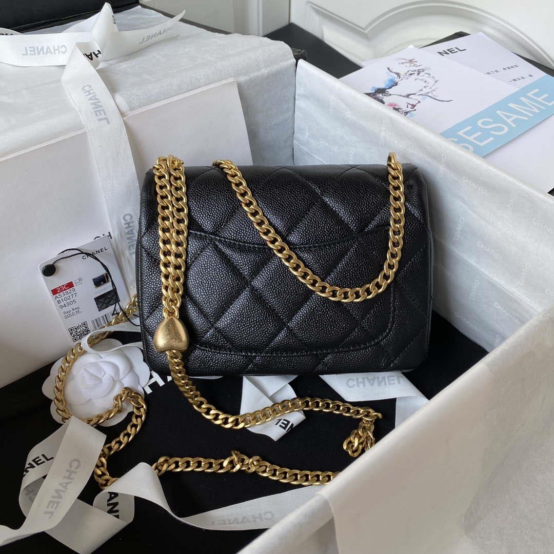 Chanel AS3829 Mini Flap Chain Bag Black Calfskin Gold