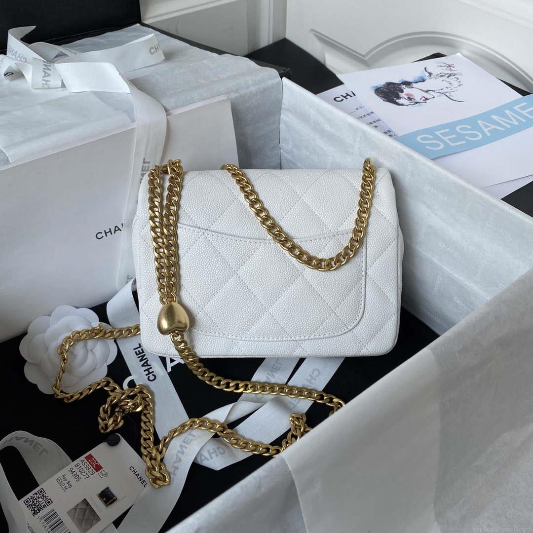 Chanel AS3829 Mini Flap Chain Bag White Calfskin Gold