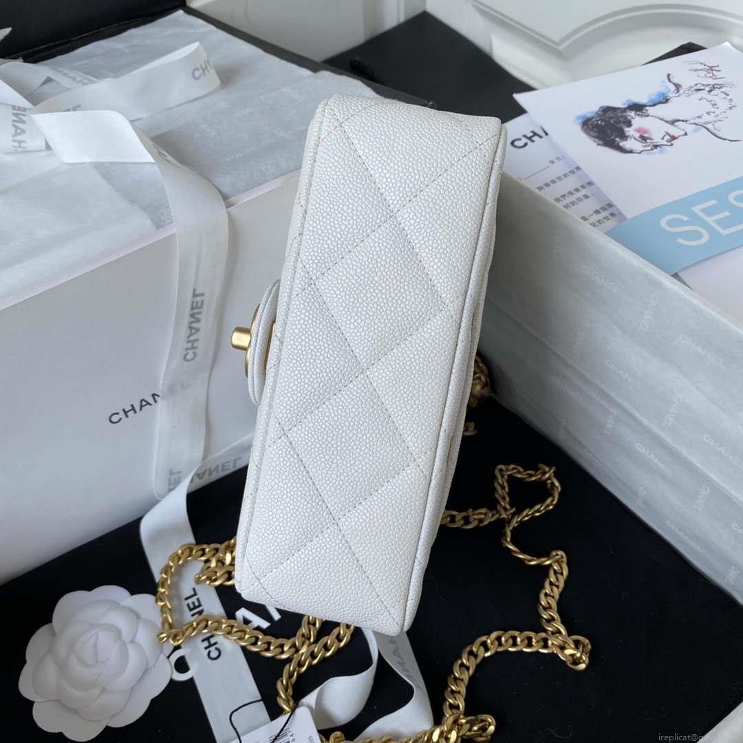 Chanel AS3829 Mini Flap Chain Bag White Calfskin Gold