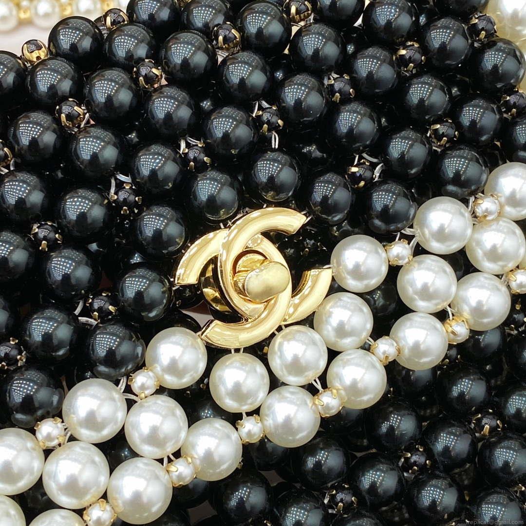 Chanel 22SS summer new collection artificial pearls and glazed pearl strings Black