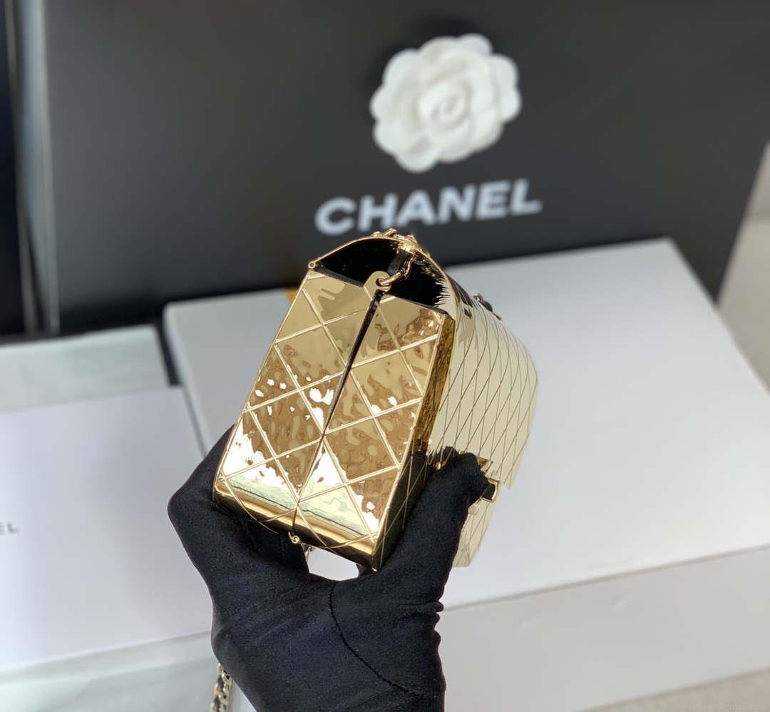 Chanel A8802 EVENING BAG Lambskin Gold Metal Gold