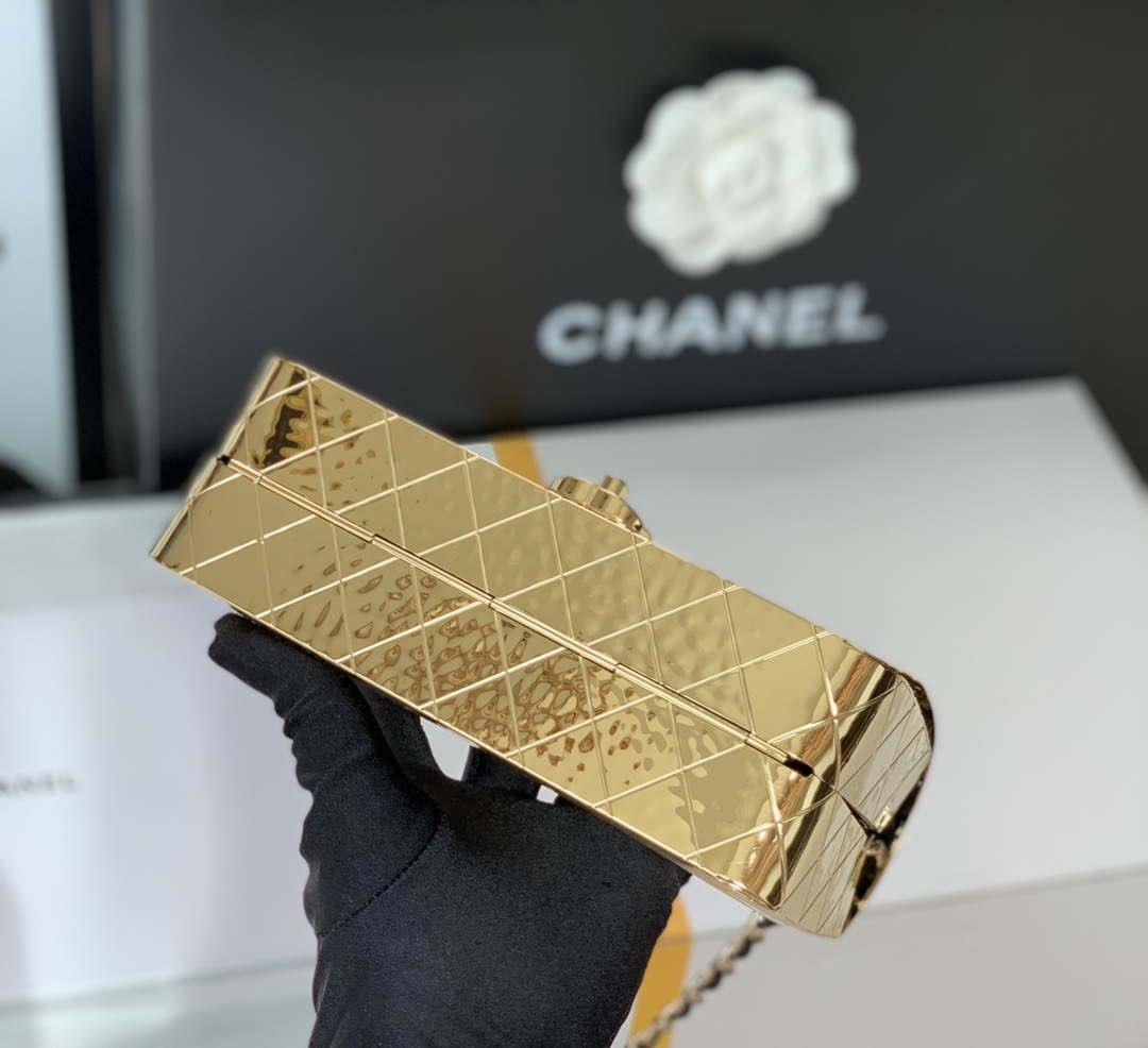 Chanel A8802 EVENING BAG Lambskin Gold Metal Gold