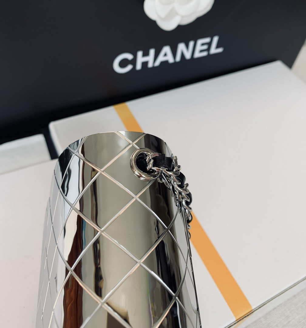 Chanel A8802 EVENING BAG Lambskin Sliver Metal Sliver