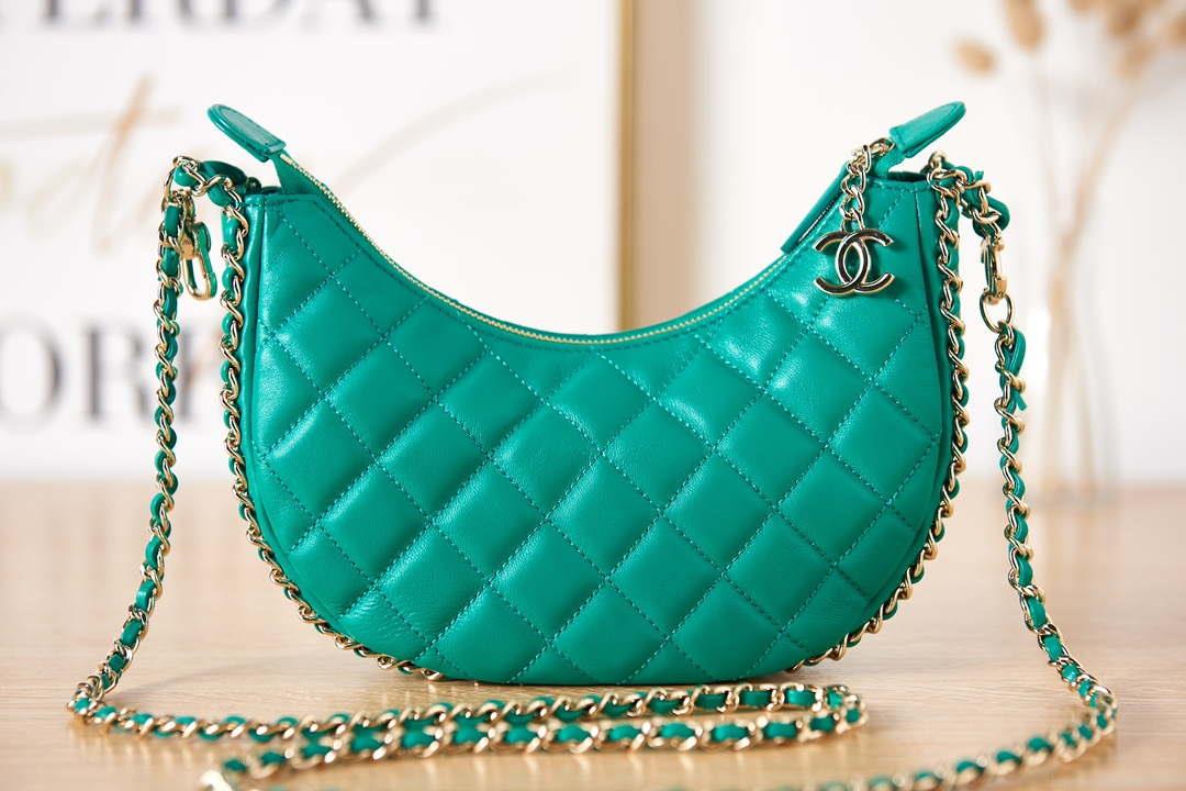 Chanel AS3917 Clutch With Chain Lambskin & Shiny Light Gold Metal Green