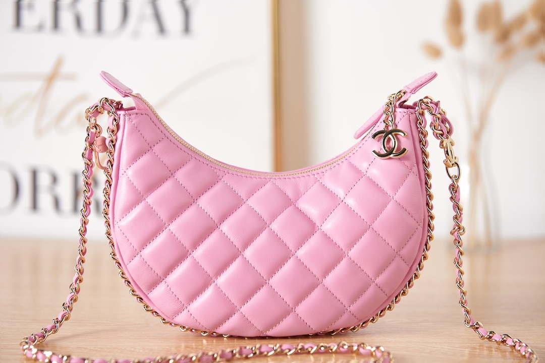 Chanel AS3917 Clutch With Chain Lambskin & Shiny Light Gold Metal Pink