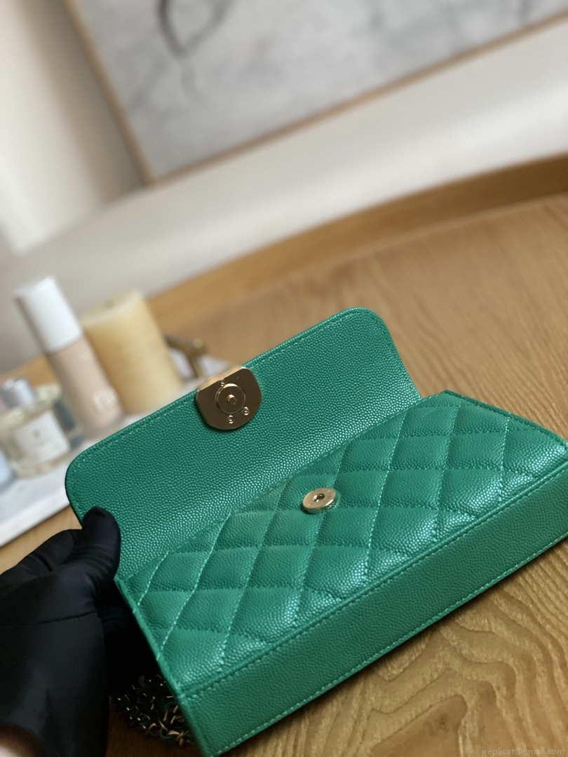 Chanel AP3238 Flap Chain Bag With Handle Green Calfskin Gold