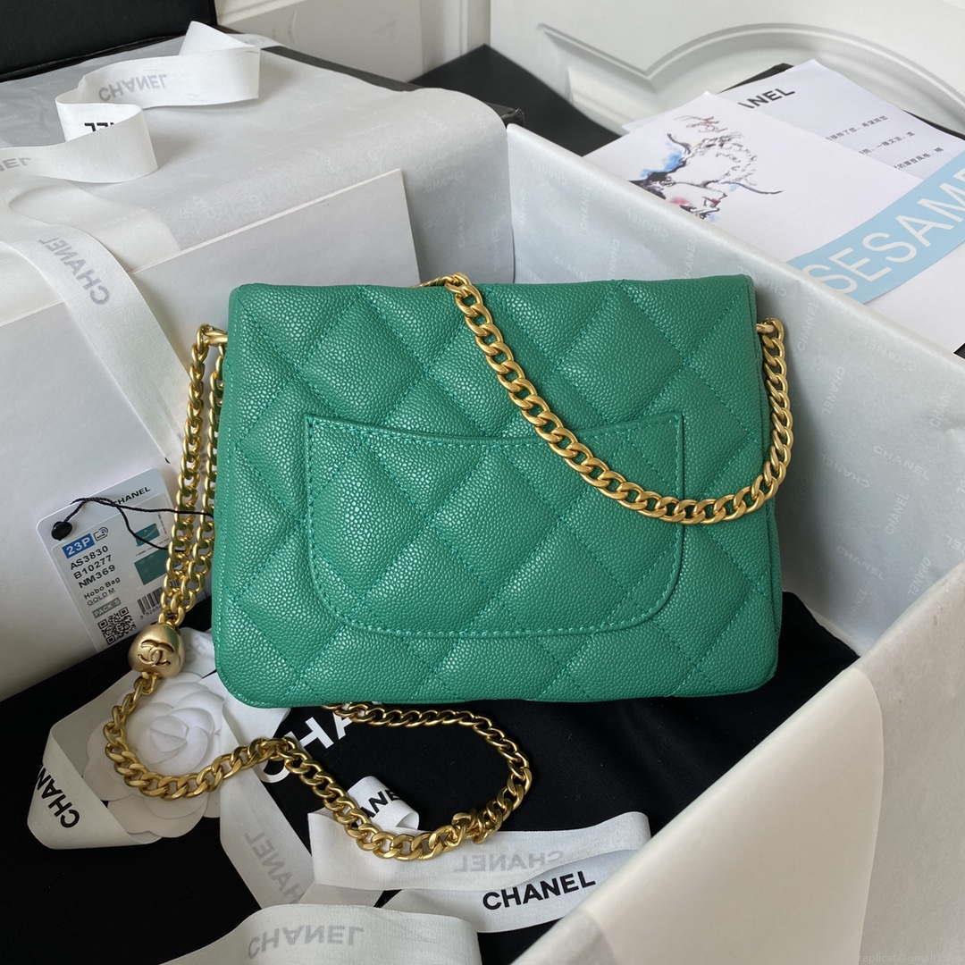 Chanel AS3830 Small Hobo Handbag Green Calfskin Gold