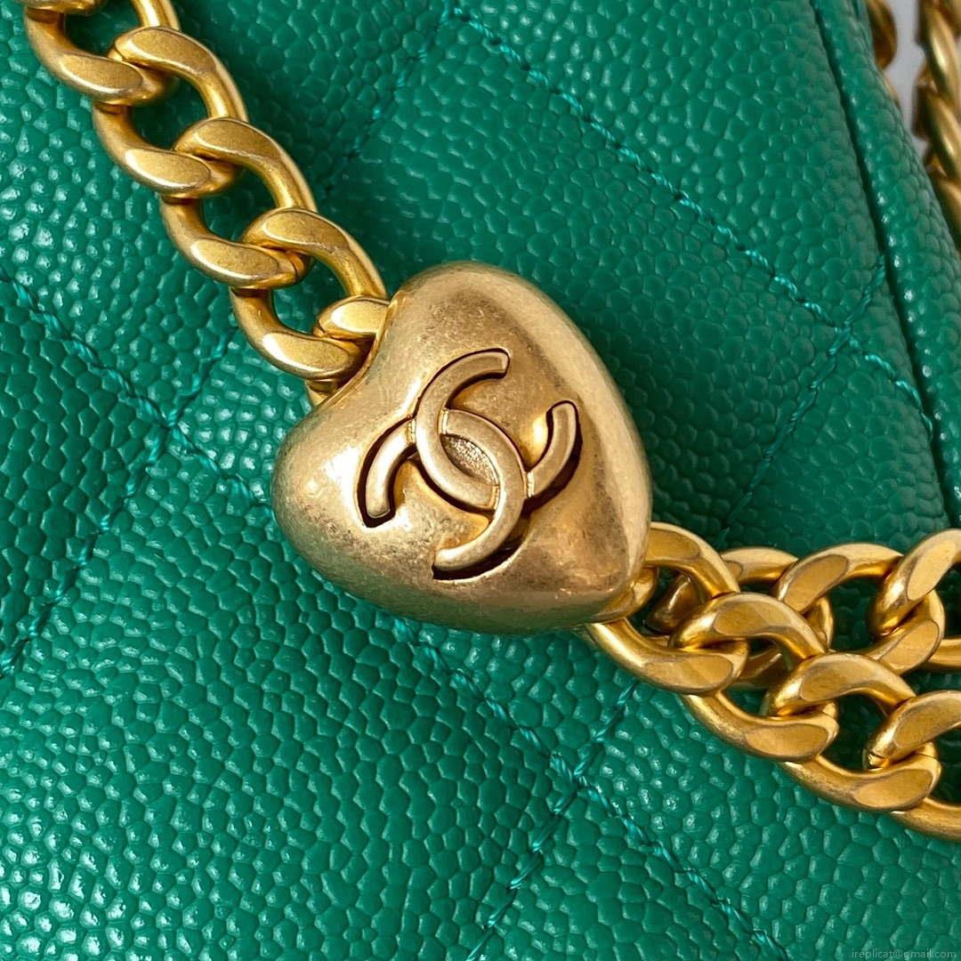 Chanel AS3830 Small Hobo Handbag Green Calfskin Gold