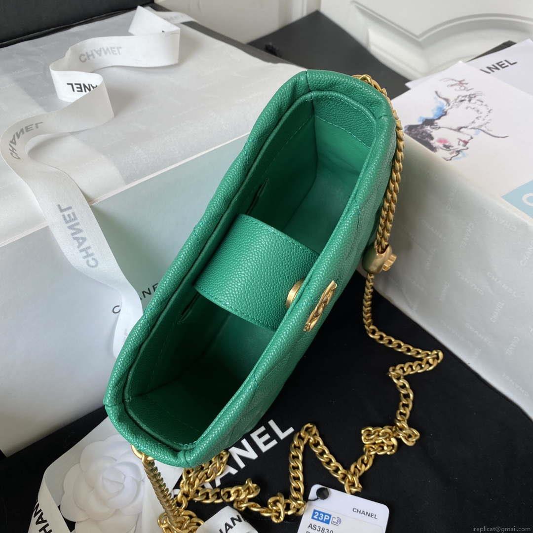Chanel AS3830 Small Hobo Handbag Green Calfskin Gold