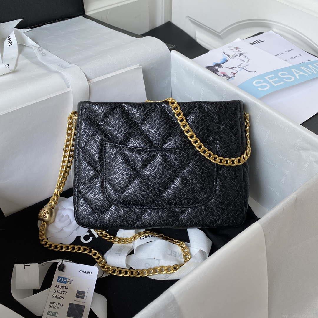 Chanel AS3830 Small Hobo Handbag Black Calfskin Gold