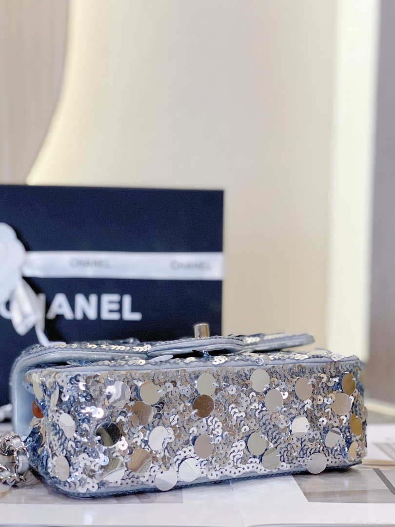 Chanel 23P limited edition new classic CF sequin bag Silver