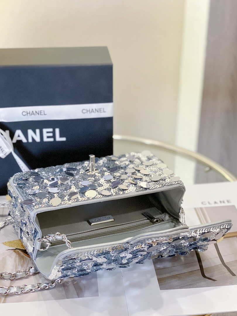 Chanel 23P limited edition new classic CF sequin bag Silver