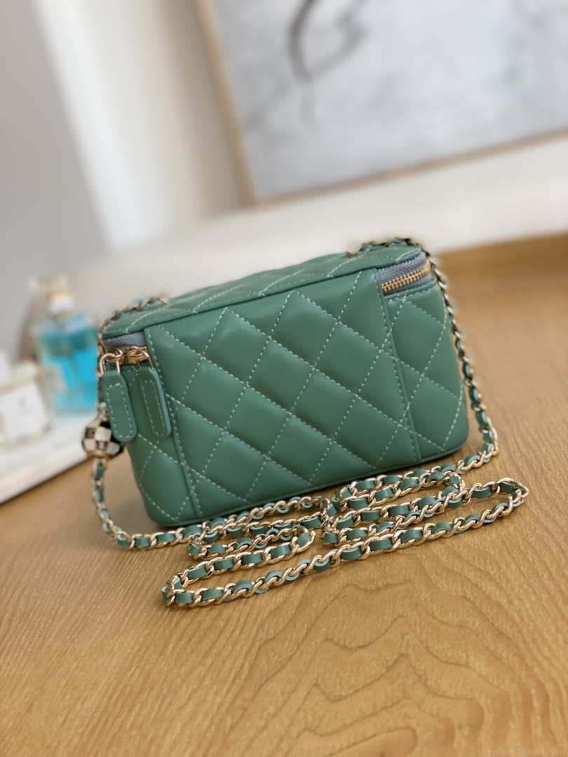 Chanel A81242 Vanity with chain Lambskin Gold football Light Green