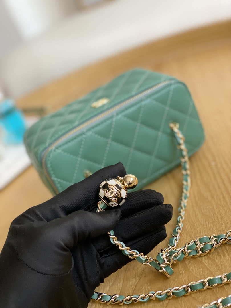 Chanel A81242 Vanity with chain Lambskin Gold football Light Green