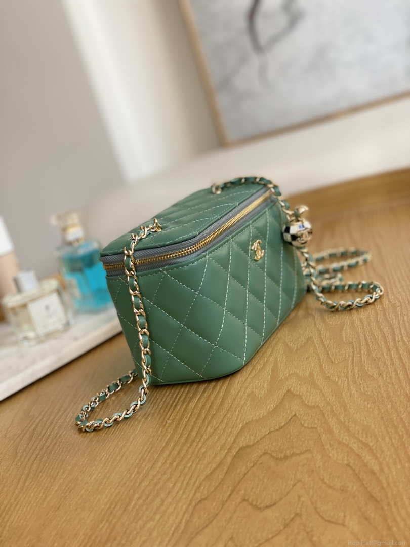 Chanel A81242 Vanity with chain Lambskin Gold football Light Green