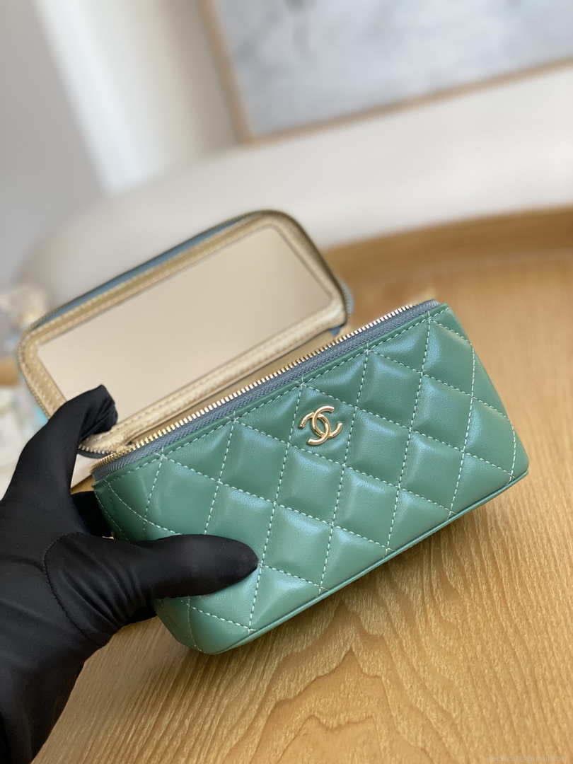 Chanel A81242 Vanity with chain Lambskin Gold football Light Green