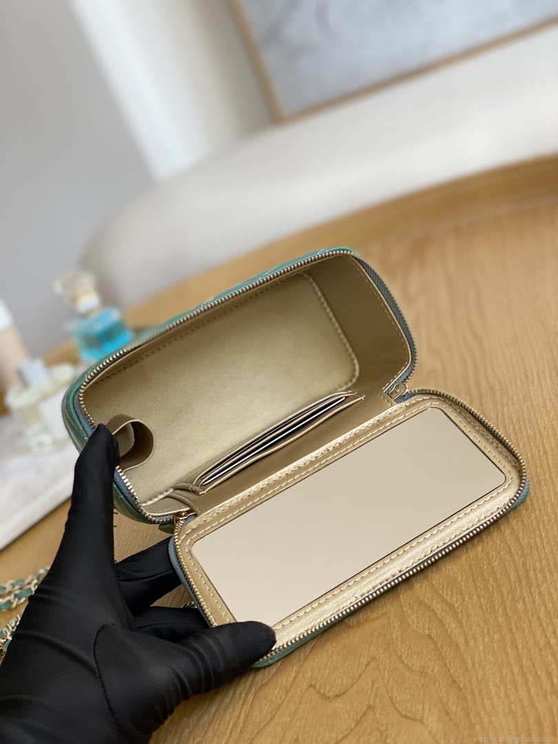 Chanel A81242 Vanity with chain Lambskin Gold football Light Green