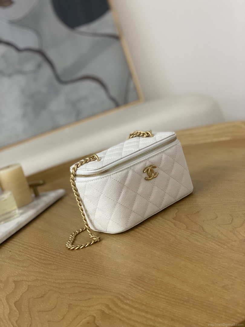 Chanel A68130 Vanity with chain Grained Calfskin Gold White