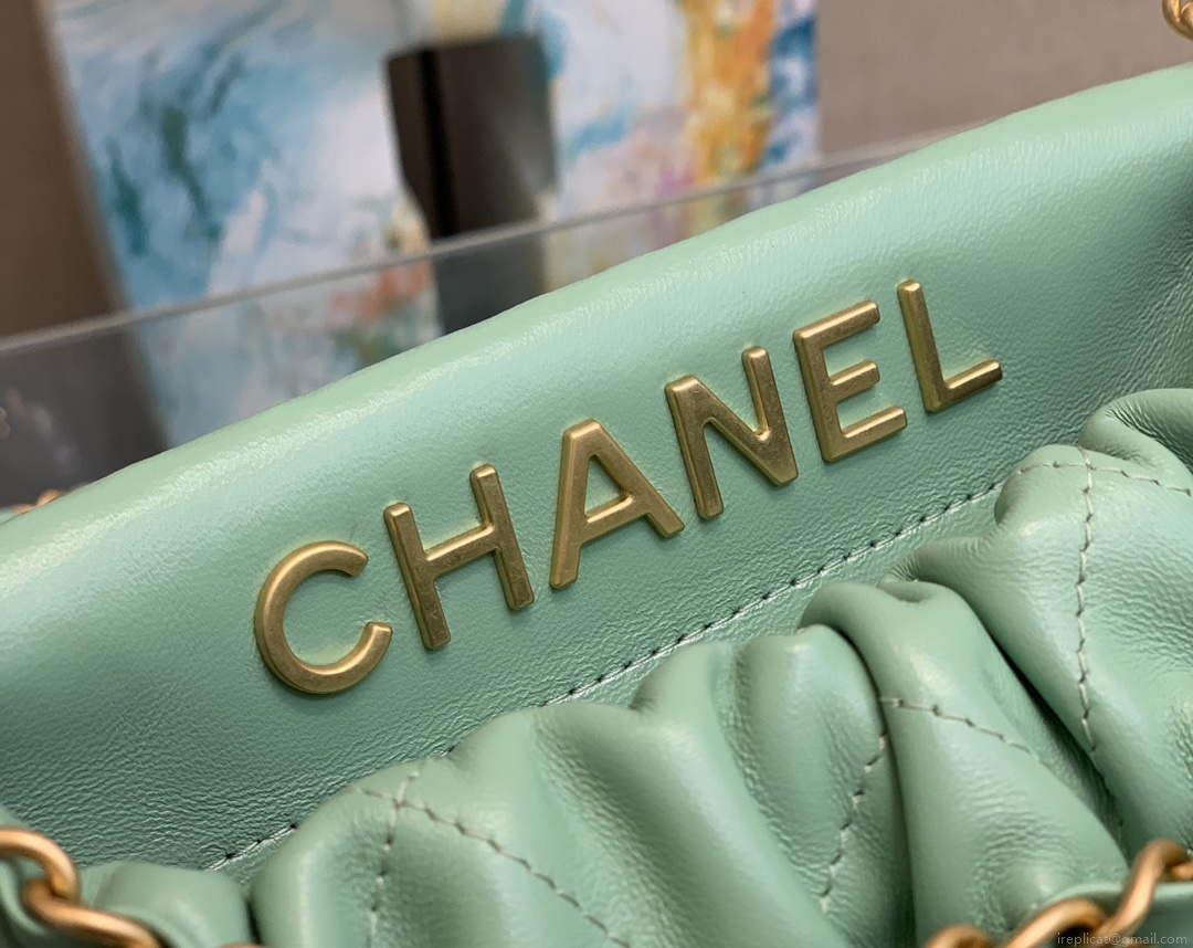 Chanel AS3793 Small Bucket Bag Lambskin Resin & Gold-Tone Metal Light Green