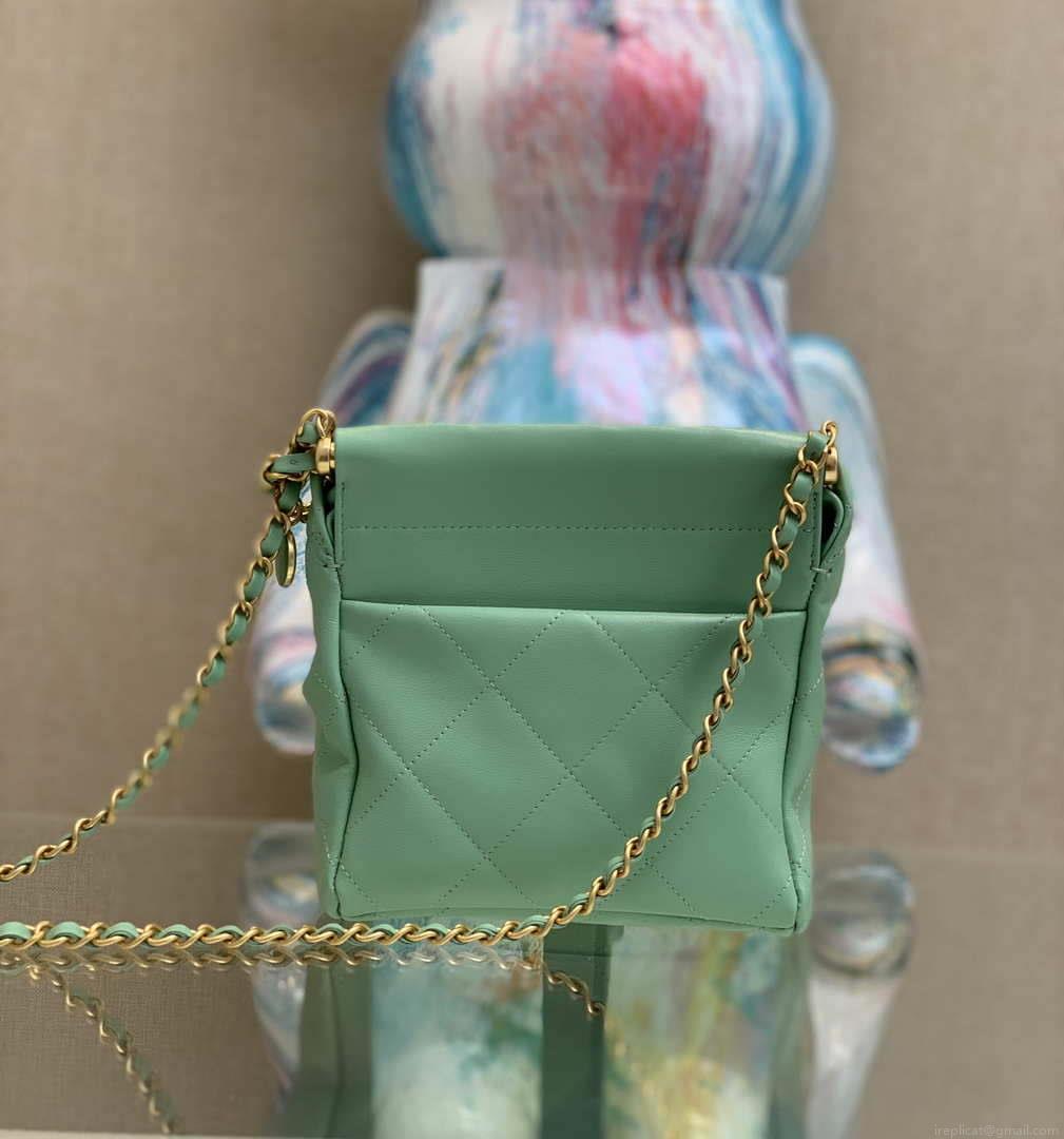 Chanel AS3793 Small Bucket Bag Lambskin Resin & Gold-Tone Metal Light Green