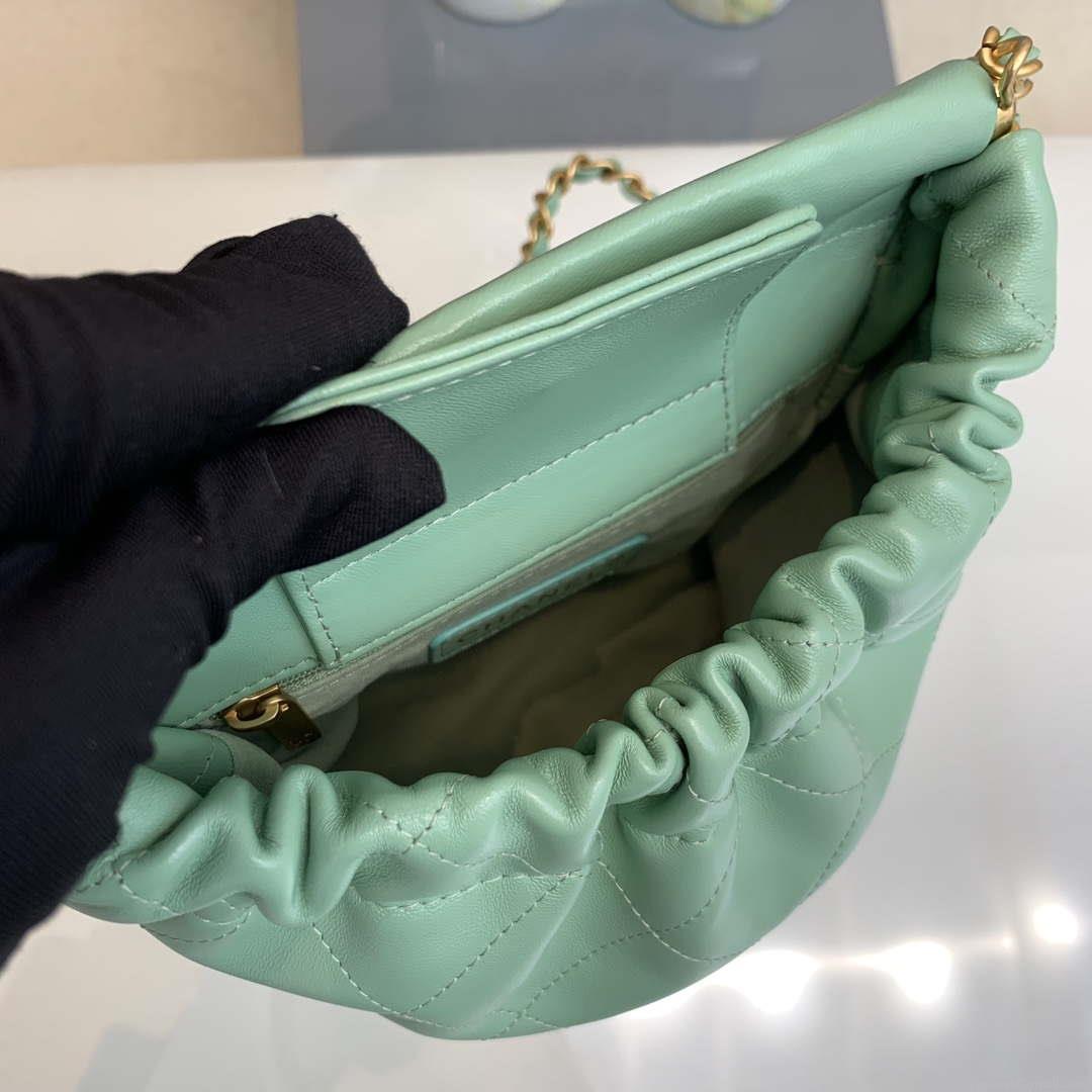 Chanel AS3793 Small Bucket Bag Lambskin Resin & Gold-Tone Metal Light Green