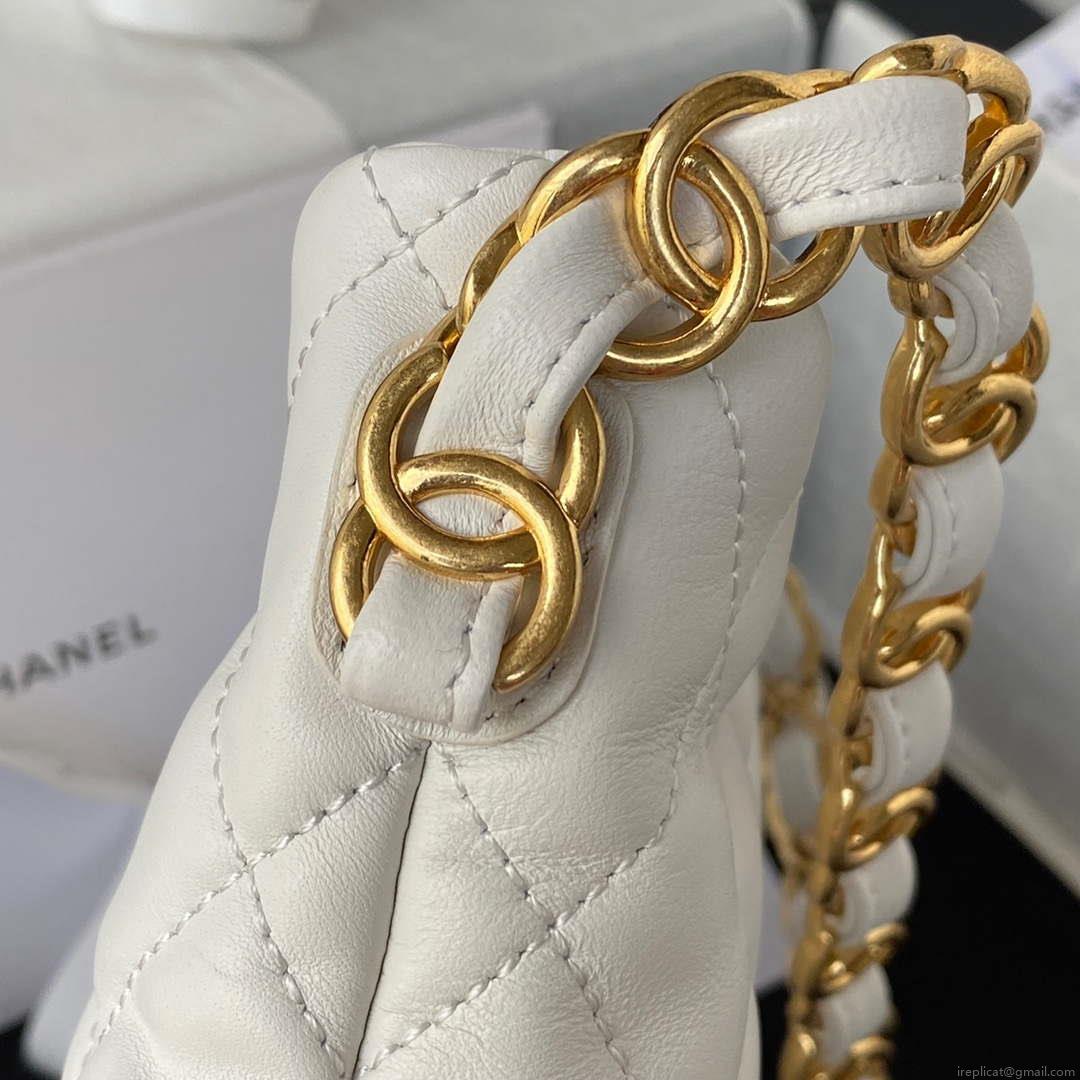 Chanel AS3562 Ssmall Hobo Handbag Lambskin White