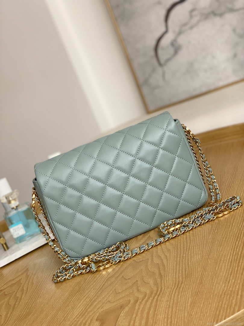 Chanel AS3777 Flap Bag Lambskin & Gold-Tone Metal Light Blue