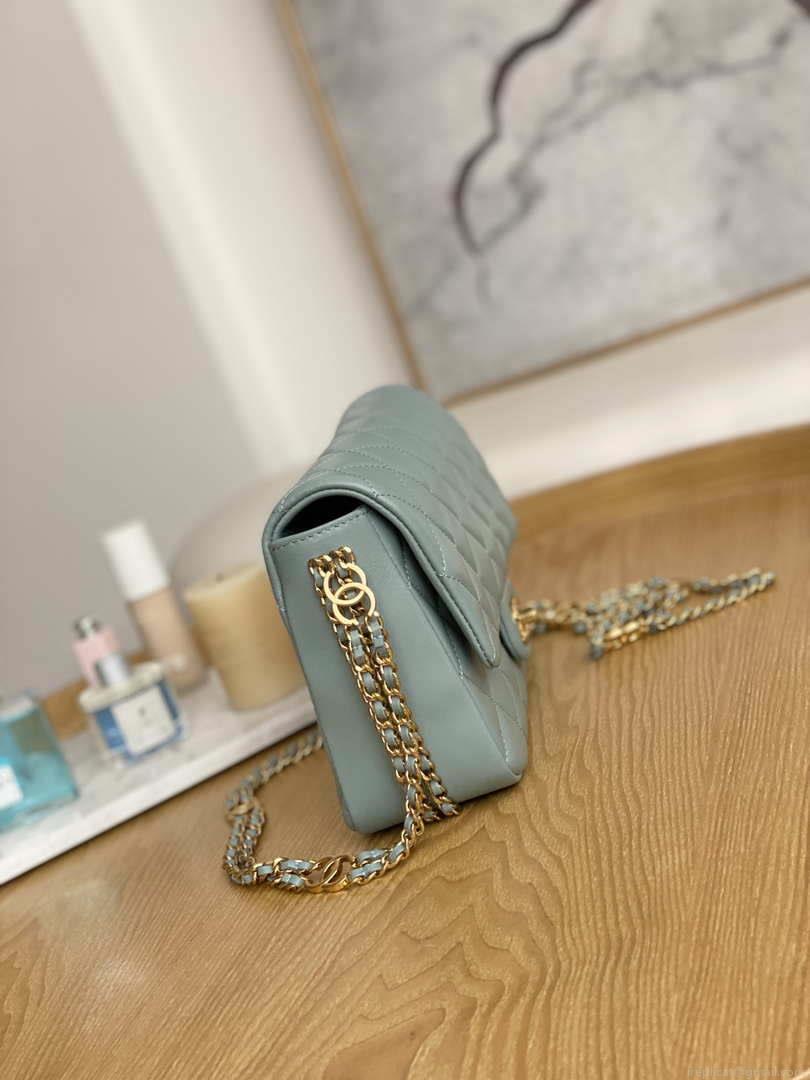 Chanel AS3777 Flap Bag Lambskin & Gold-Tone Metal Light Blue