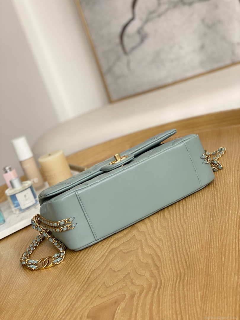 Chanel AS3777 Flap Bag Lambskin & Gold-Tone Metal Light Blue