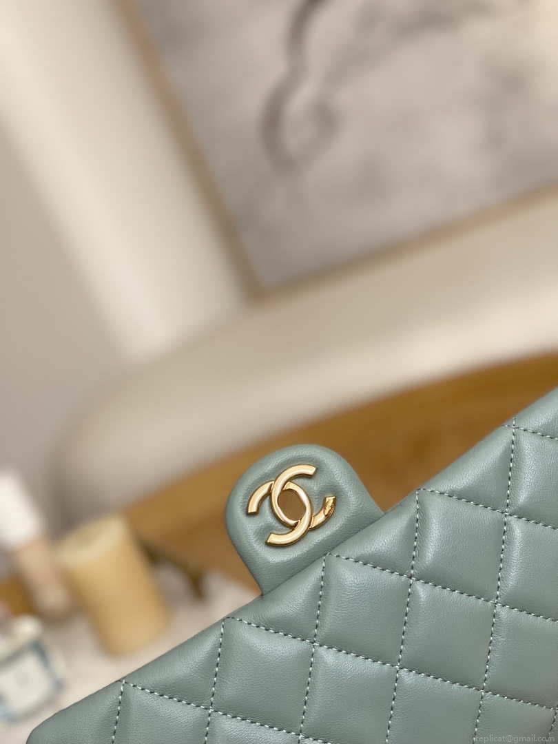 Chanel AS3777 Flap Bag Lambskin & Gold-Tone Metal Light Blue