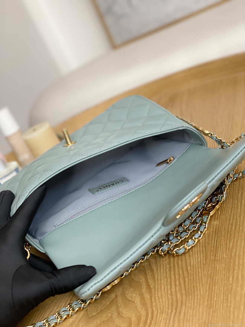 Chanel AS3777 Flap Bag Lambskin & Gold-Tone Metal Light Blue